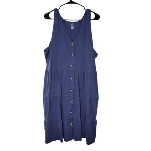 Sonoma Size XXL Blue Sleeveless Tank Tiered Button Front Midi Dress with Pockets